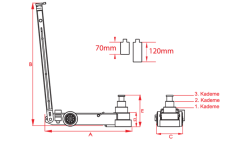 3 Kademeli 45-30-15 Ton Hidropnömatik Kriko