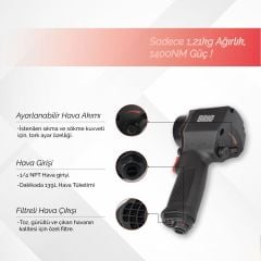 Brio Havalı Somun Sökme 1/2 1756 Nm Çift Çekiç 1,91 Kg