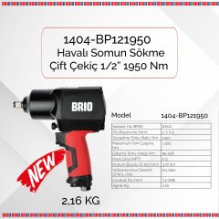 Brio Havalı Somun Sökme 1/2 1950 Nm Çift Çekiç 1,88 Kg