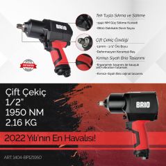Brio Havalı Somun Sökme 1/2 1950 Nm Çift Çekiç 1,88 Kg