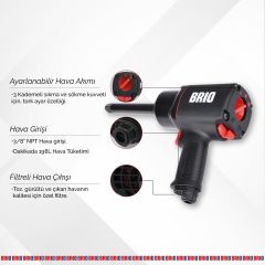Brio Havalı Somun Sökme 3/4'' Uzun Paso 2034 Nm Çift Çekiç 4,04 Kg