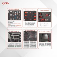 Brio Hareketli Takım Dolabı 6 Çekmece Eco 74 Parça Kırmızı Dolu