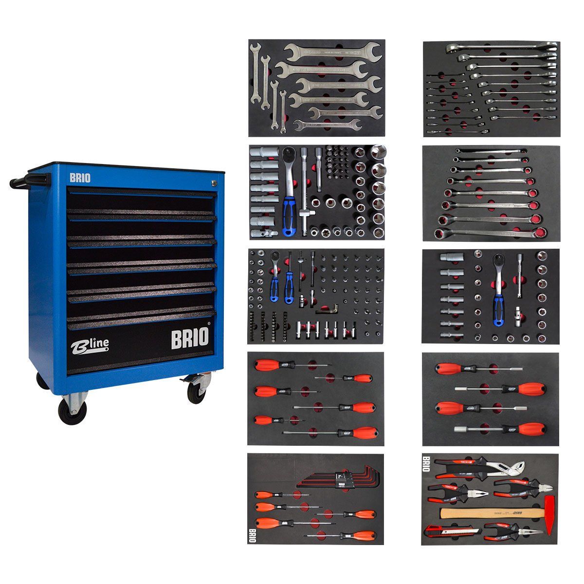 Brio Hareketli Takım Dolabı 6 Çekmece 2022 Seri 259 Parça Mavi Dolu