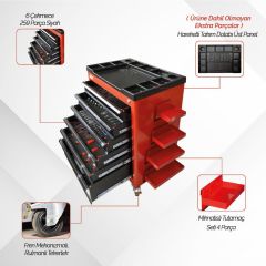 Brio Hareketli Takım Dolabı 6 Çekmece 2022 Seri 259 Parça Siyah Dolu