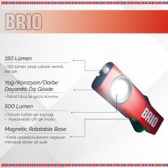 Brio Usb Şarjlı, Mıknatıslı, Askılı, Led Fener, Led Lamba 500 Lümen Tamirci Feneri