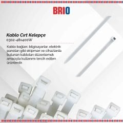 Brio Kablo Cırt Kelepçe Beyaz 48X400 Mm 100 Lük