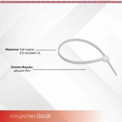 Brio Kablo Cırt Kelepçe Beyaz 48X400 Mm 100 Lük