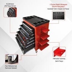 Brio Hareketli Takım Dolabı 6 Çekmece Xl 256 Parça Kırmızı Dolu