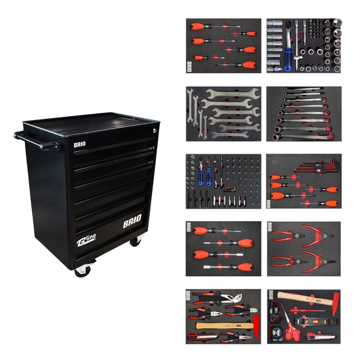 Brio Hareketli Takım Dolabı 6 Çekmece New 233 Parça Siyah Dolu