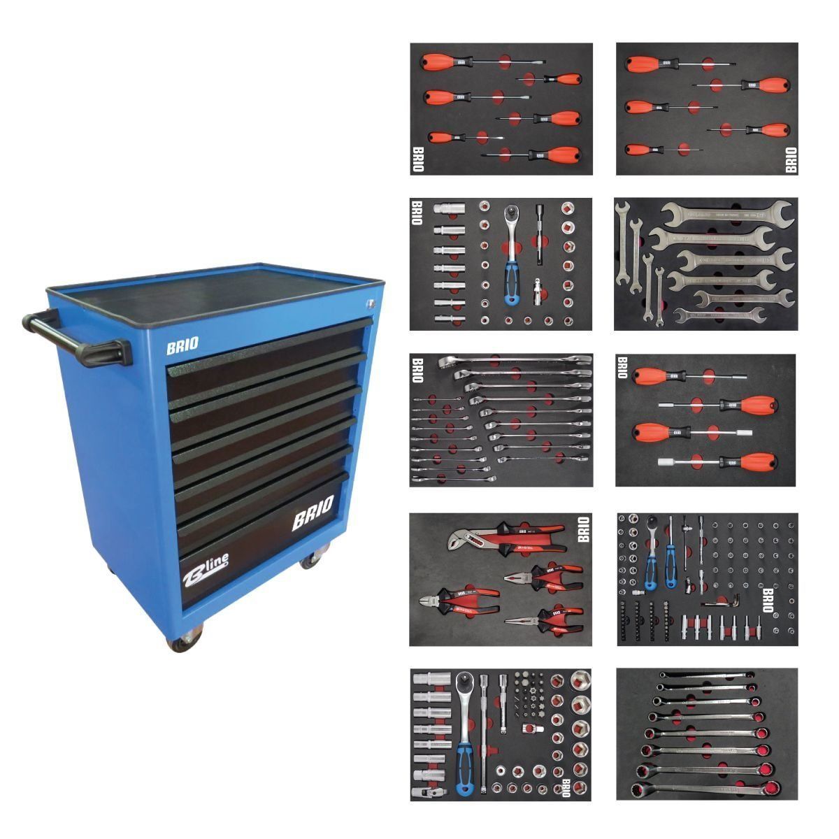 Brio Hareketli Takım Dolabı 6 Çekmece Pro Plus 248 Parça Mavi Dolu