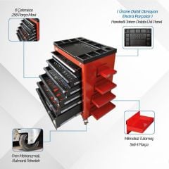 Brio Hareketli Takım Dolabı 6 Çekmece Pro Ss 258 Parça Mavi Dolu