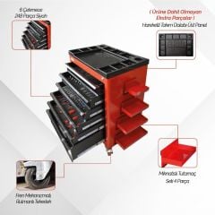 Brio Hareketli Takım Dolabı 6 Çekmece Pro Plus 248 Parça Siyah Dolu