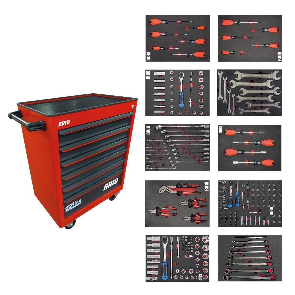 Brio Hareketli Takım Dolabı 6 Çekmece Pro Ss 258 Parça Kırmızı Dolu