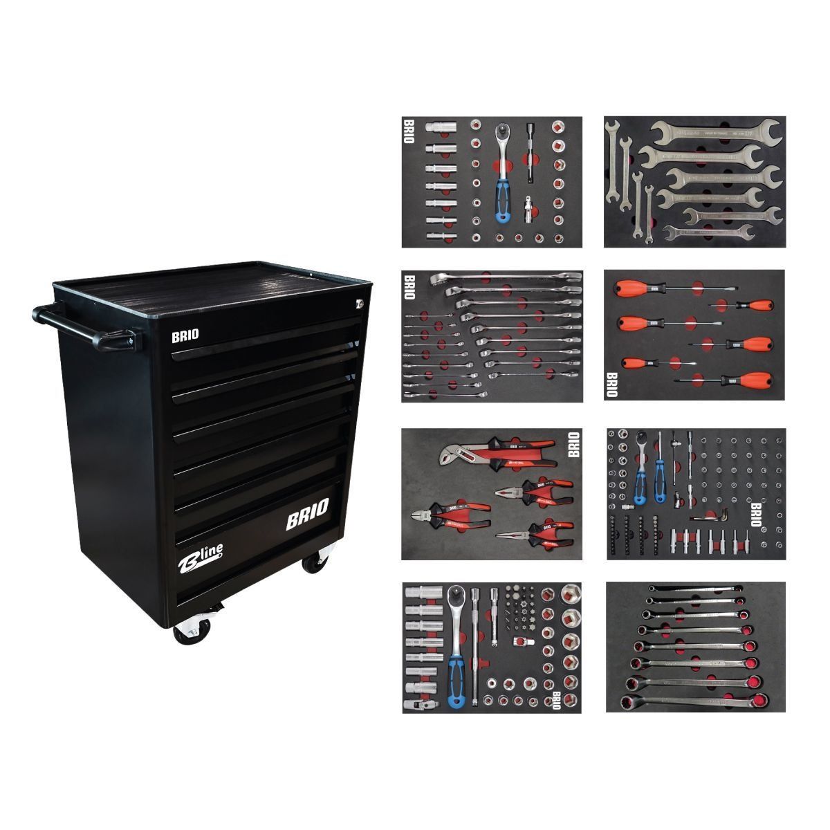 Brio Hareketli Takım Dolabı 6 Çekmece Pro 239 Parça Siyah Dolu