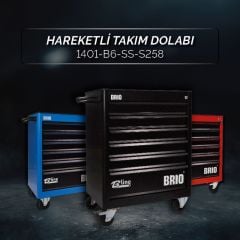 Brio Hareketli Takım Dolabı 6 Çekmece Pro SS 258 Parça Siyah Dolu