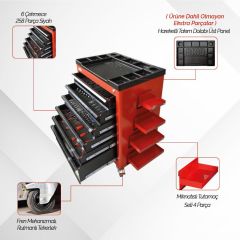 Brio Hareketli Takım Dolabı 6 Çekmece Pro SS 258 Parça Siyah Dolu