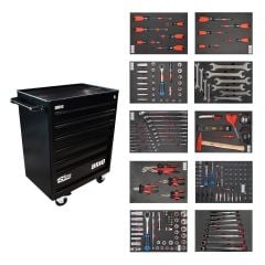 Brio Hareketli Takım Dolabı 6 Çekmece Pro SS 258 Parça Siyah Dolu