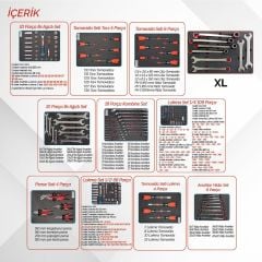 Brio Hareketli Takım Dolabı 6 Çekmece XL 256 Parça Siyah Dolu