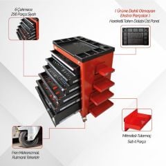 Brio Hareketli Takım Dolabı 6 Çekmece XL 256 Parça Siyah Dolu